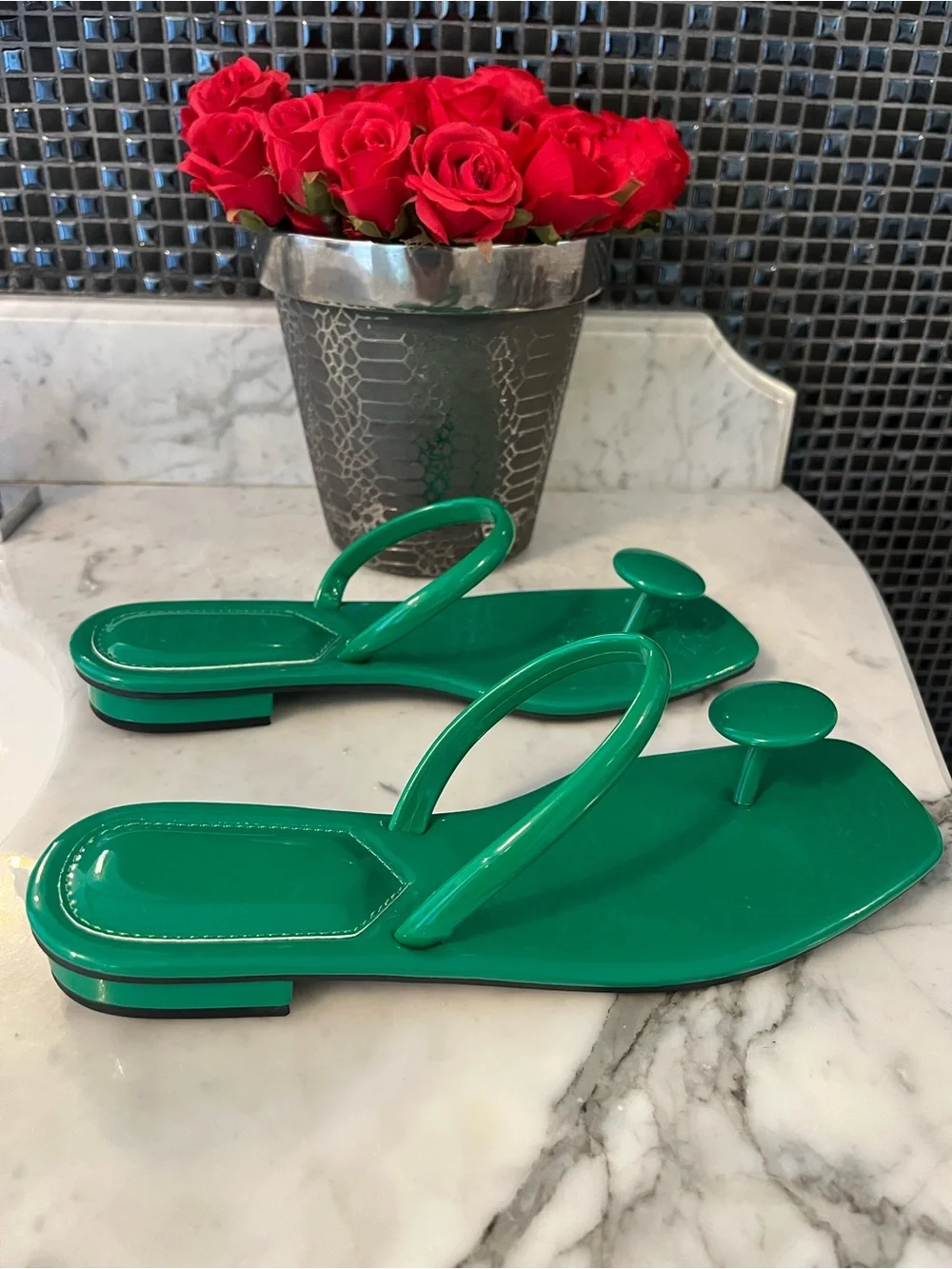 Green Patent sandals